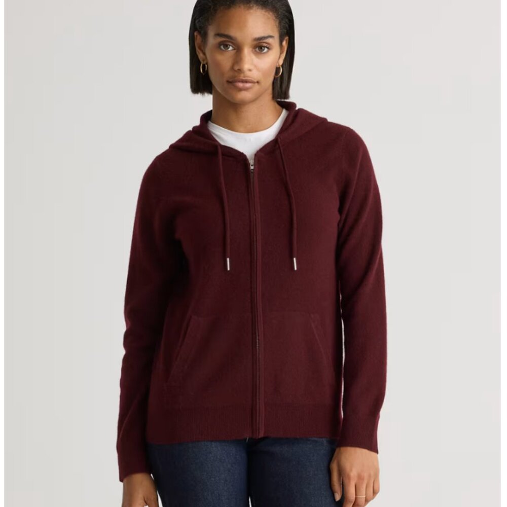 NWT Quince 100% Mongolian Cashmere Zip Hoodie Rich Burgundy Size M
